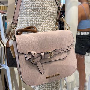 Michael Kors Emilia Small Pebbled Leather Crossbody Bag Powder Blush